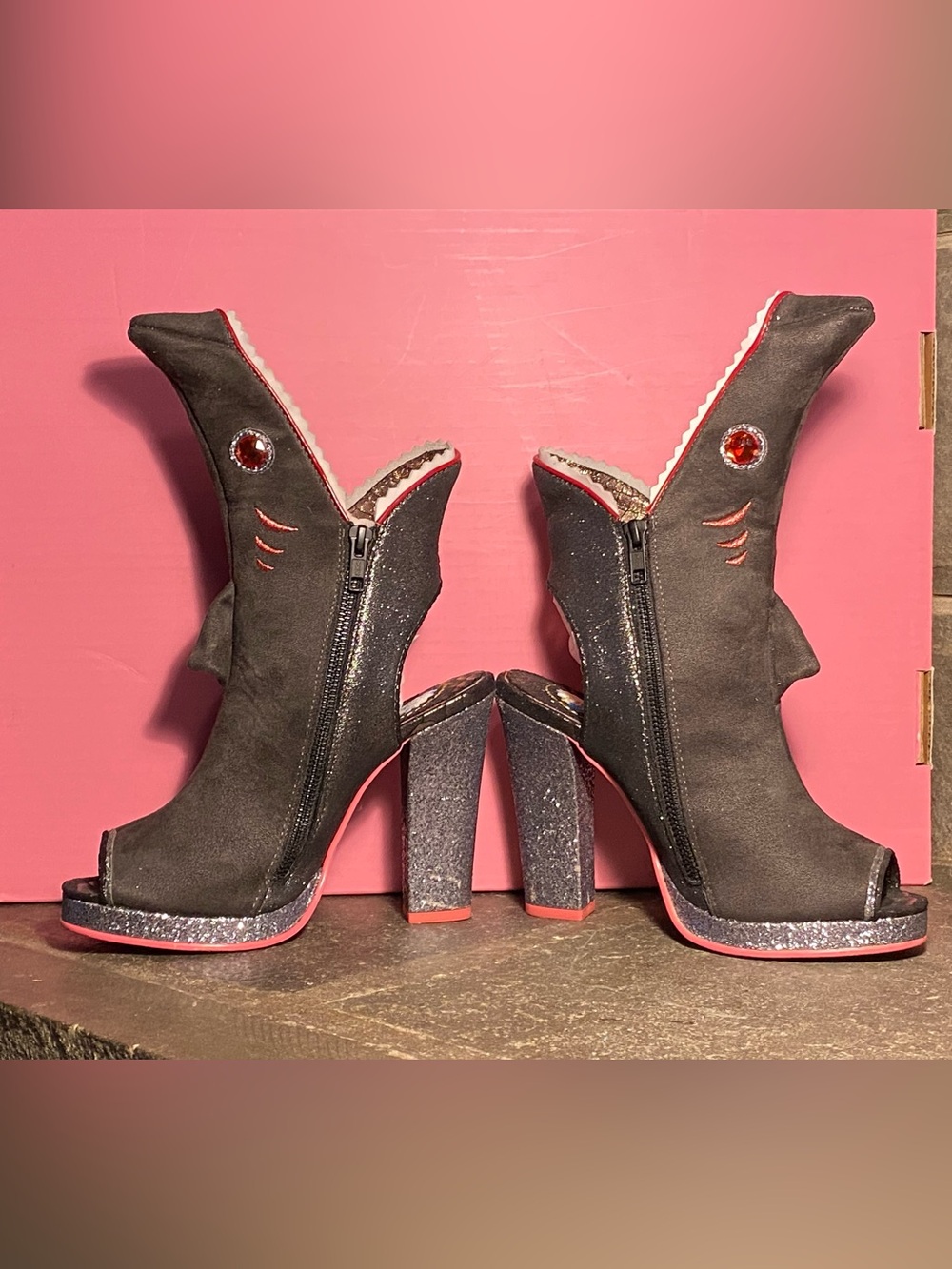 RARE Irregular Choice SHARK BITE boots,open toe,platform heels,shark face/teeth - Picture 3 of 16